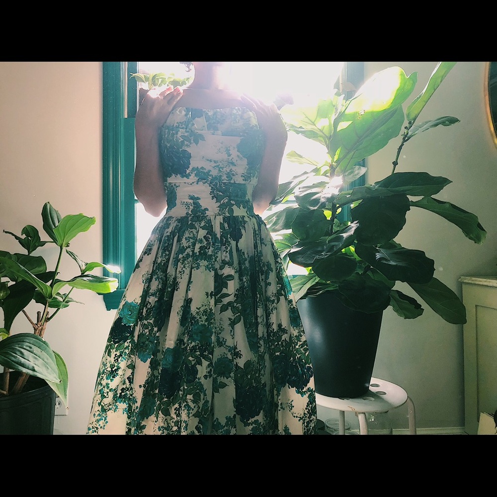 Vintage 1950’s Blue Floral Gown/Party Dress Xs